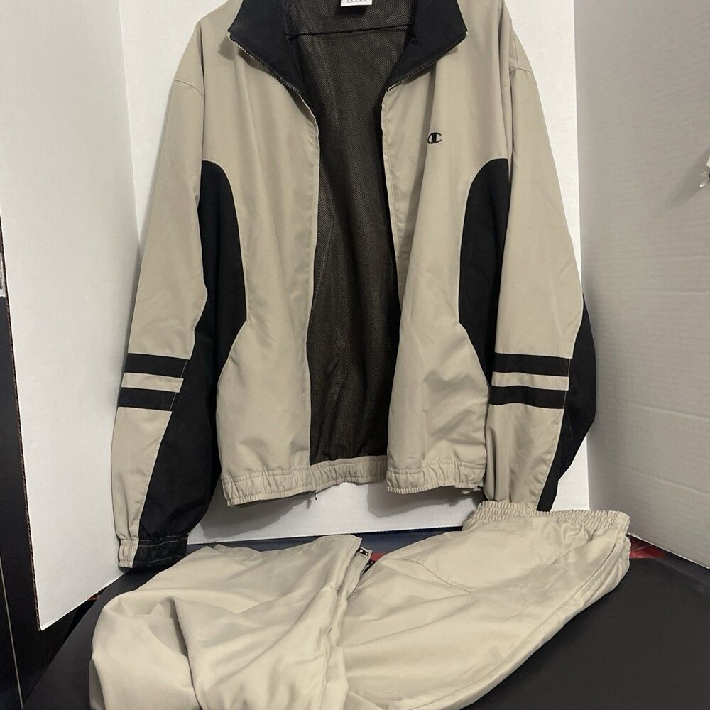 Vintage Champion Gym Jacket & Workout Pants Set Mens Large Logo Full Zip